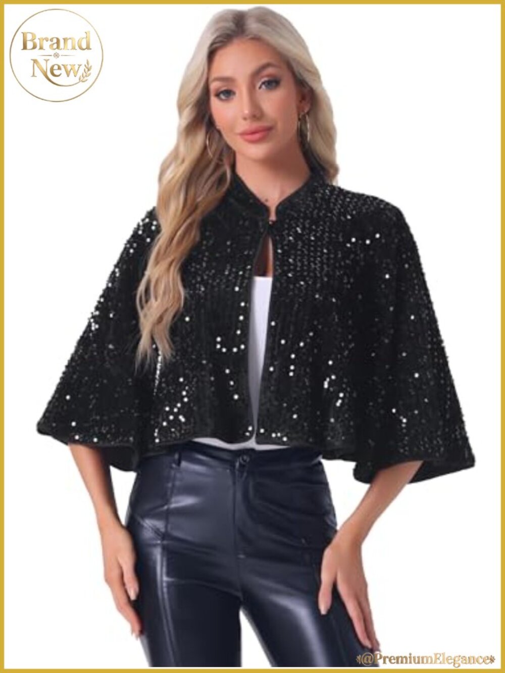 Sequin Velvet Capelet Bolero Shrug Shawl Wrap Evening Party Clubwear